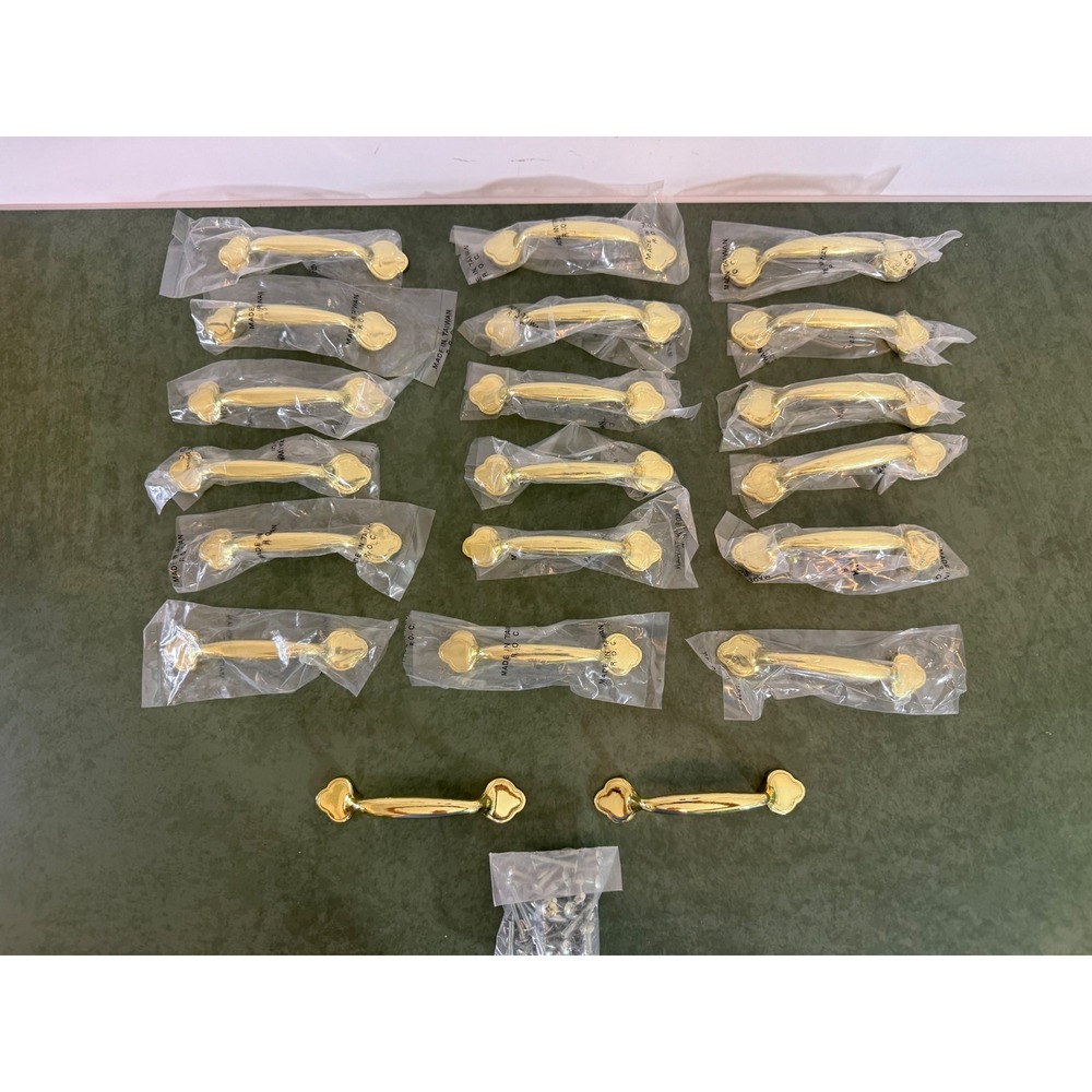 20 Polished Brass Cabinet Pulls Vintage Clover Design Drawer Handles Set 3in
